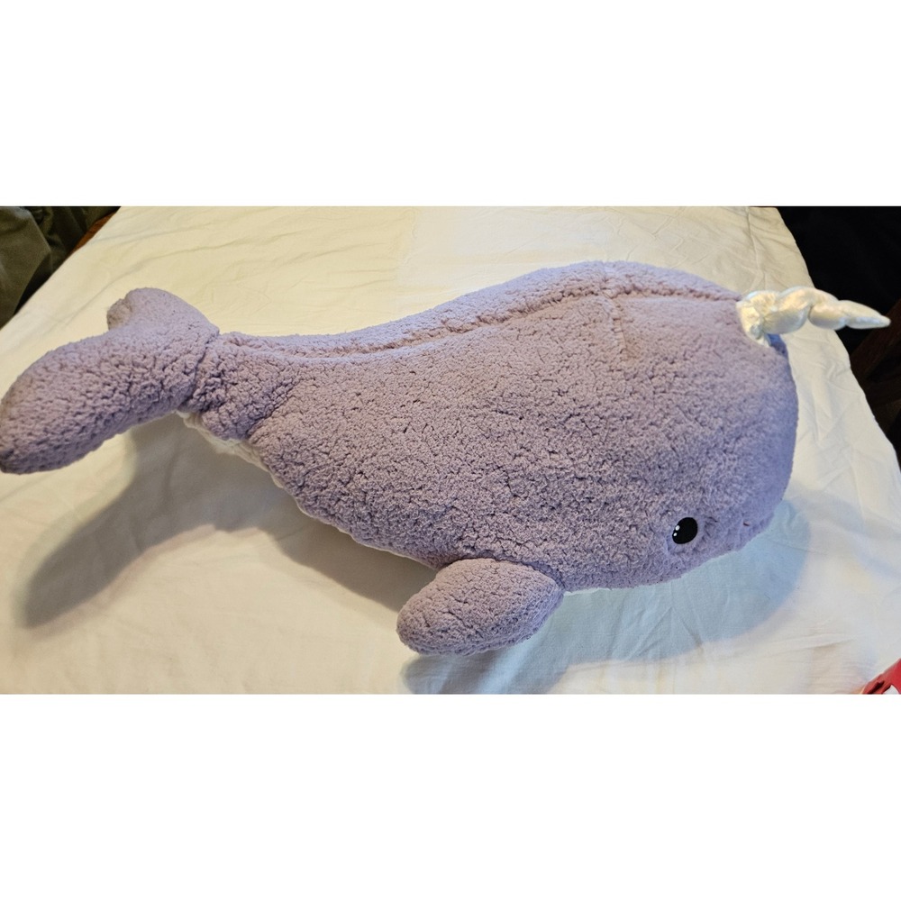 Goffa Plush Purple Narwhal Whale Stuffed Animal Toy Soft Cuddle Friend Large 24"